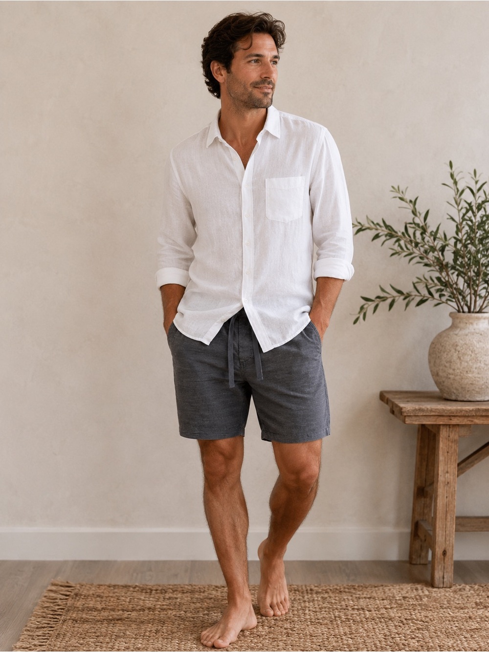 John Varvatos Charcoal Drawstring Athletic Shorts. BB28